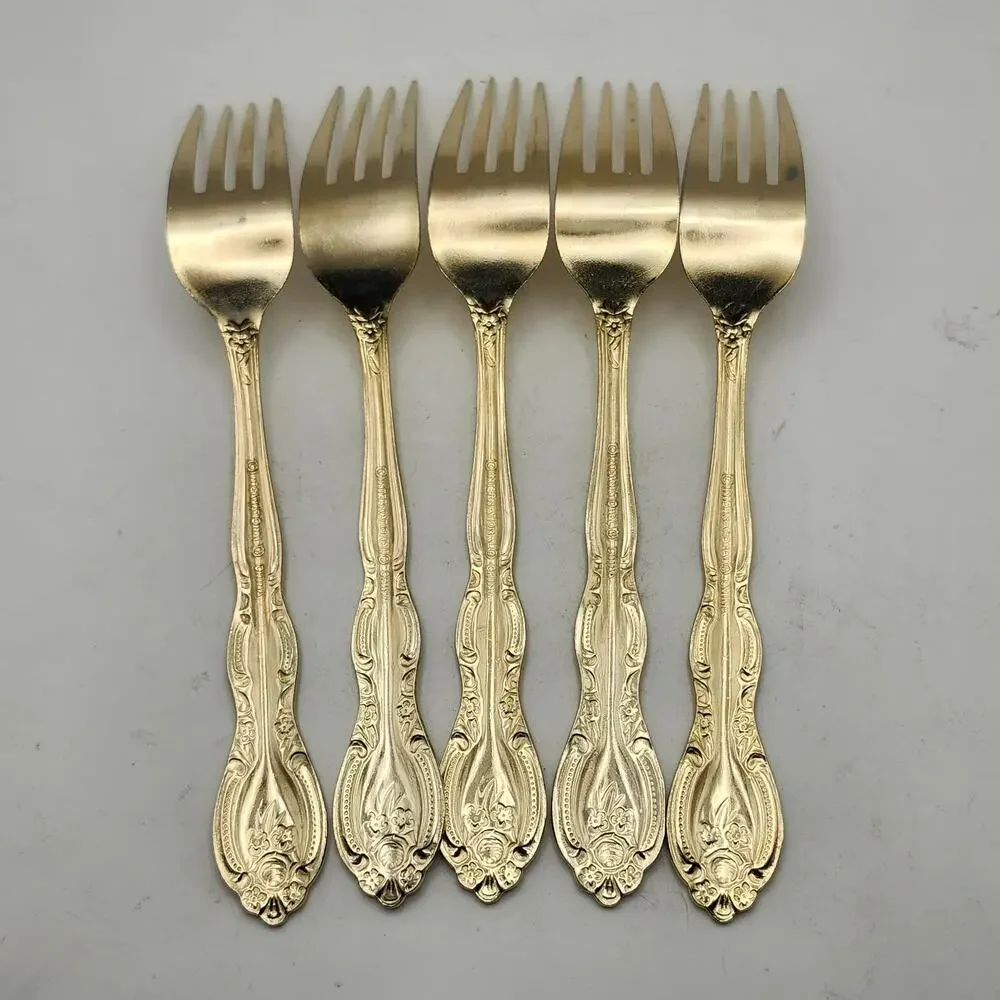 International Silver San Marcos Gold Electroplate Lot 5 Dinner Forks 7 5/8 In